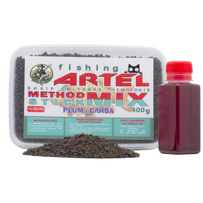 Пеллетс Fishing ARTEL Method Stick Mix, 400г (Слива) + Ліквід